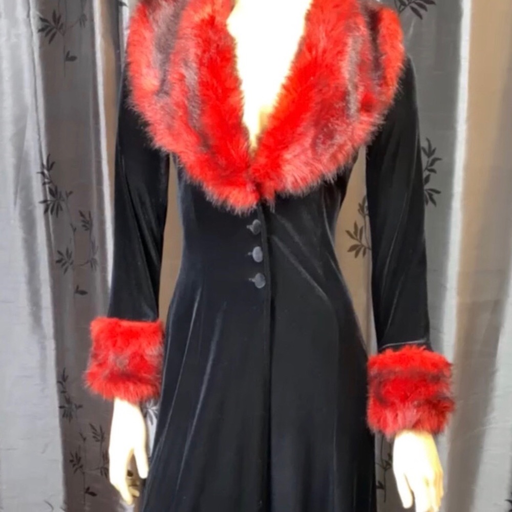 Krizia d. Faux Fur Trimmed Black Velour Dress Size